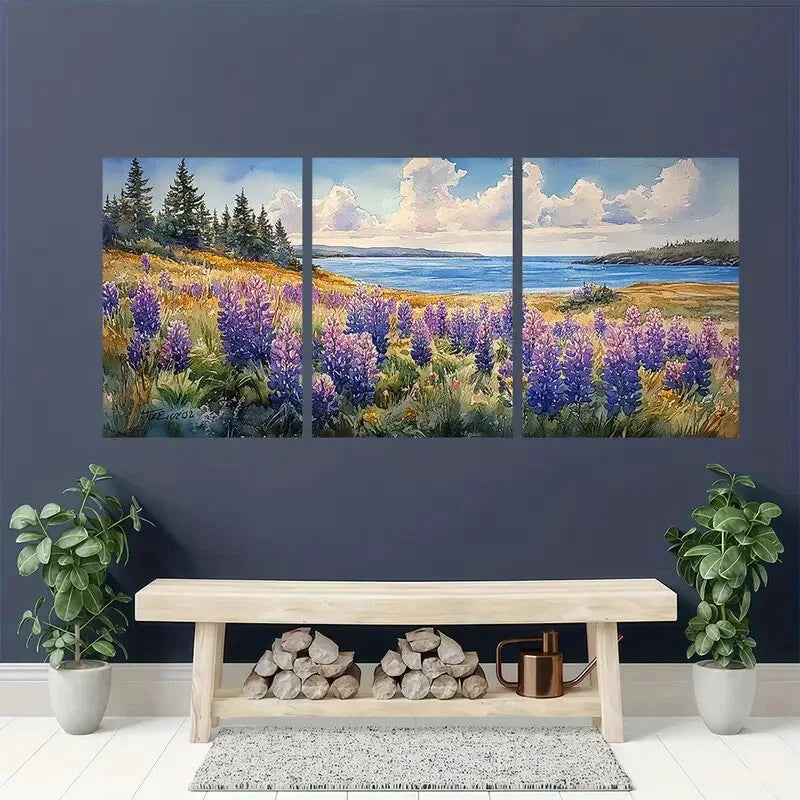 3pcs Watercolor Maine Coastal Landscape Seascape Metal Print Ready to Hang Art - Bella Home Decor