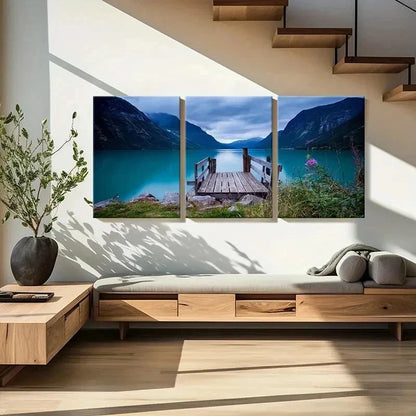 3pcs Bridge By Lake Natural Landscape Wall Art Set Canvas Framed 40x60cm - High Quality Print 100% Australian Made Wall Canvas Ready to Hang - Bella Home Decor
