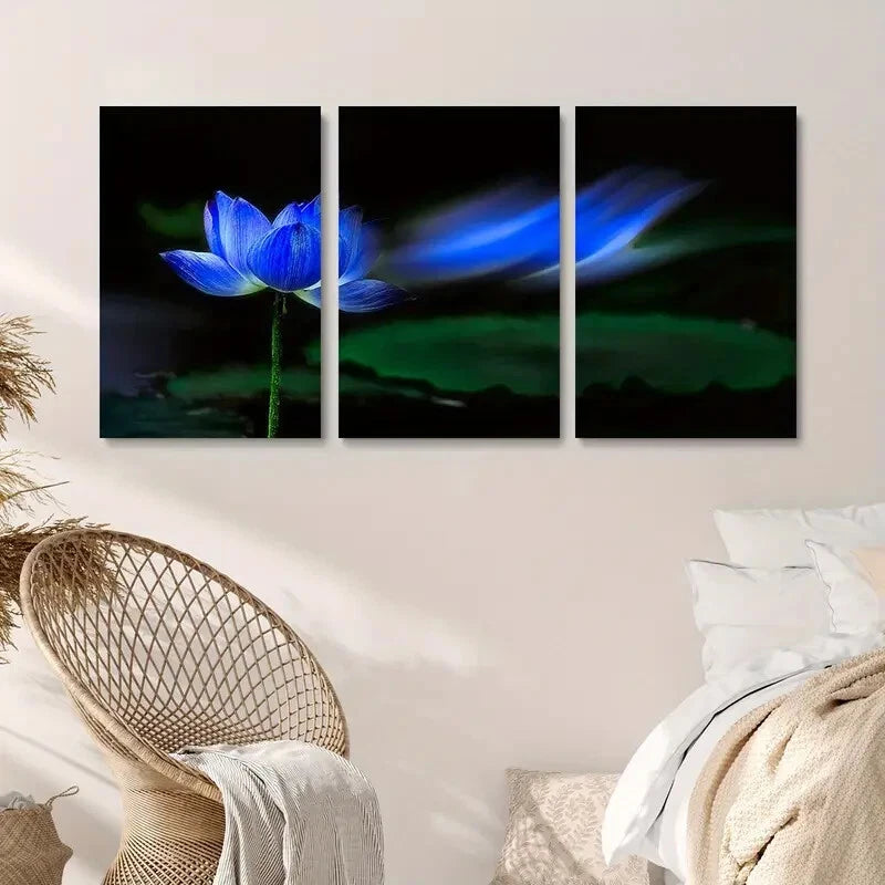 3pcs Blue for Lotus Flower Texture Metal Print Ready to Hang Art - Bella Home Decor