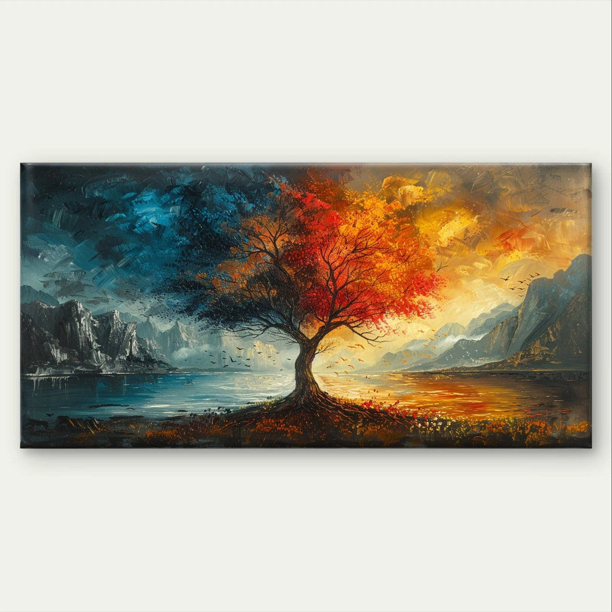 Rainbow Four Seasons Tree Wall Art Canvas Office Home Framed 120x60cm