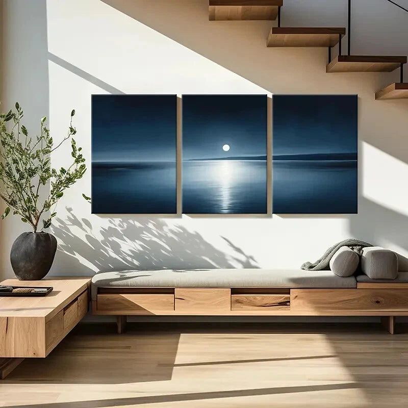 3pcs Moonlit Ocean Skyline Waters Dark Sky Metal Print Ready to Hang Art - Bella Home Decor