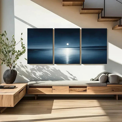 3pcs Moonlit Ocean Skyline Waters Dark Sky Metal Print Ready to Hang Art - Bella Home Decor