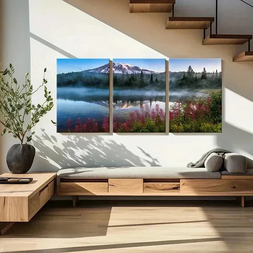 3pcs Mountains Forest & Lake Reflections Wall Art Canvas Unframed – High Quality Print 100% Australian Made Wall Canvas