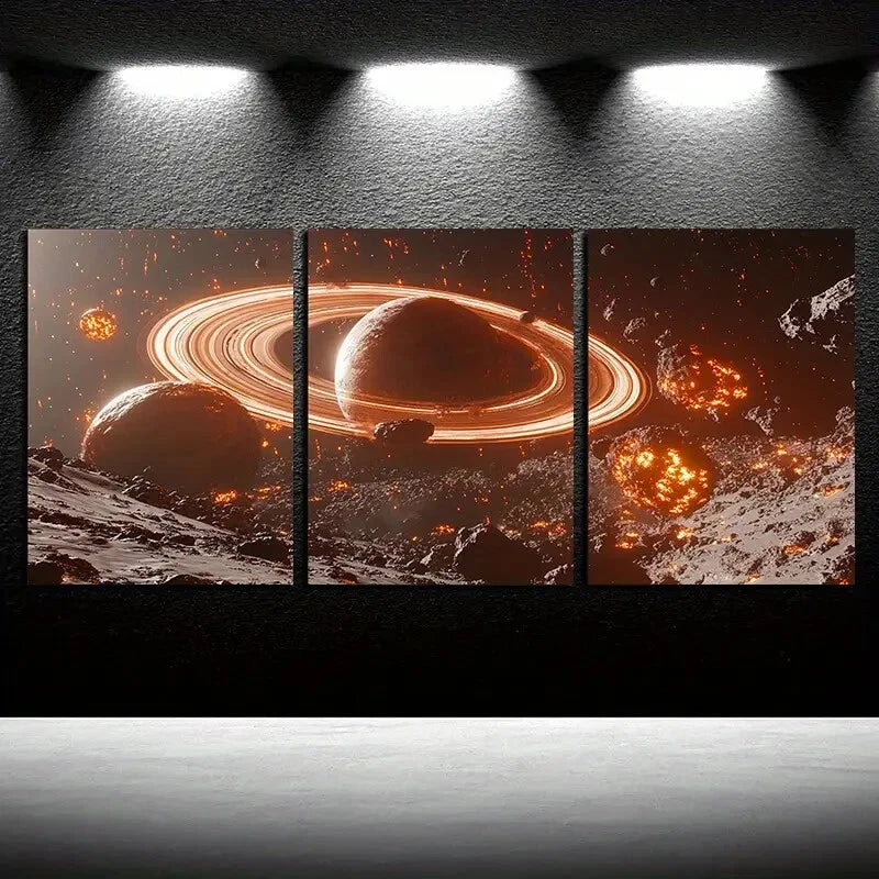 3pcs Vibrant Space Planets Theme Illustration Metal Print Ready to Hang Art - Bella Home Decor