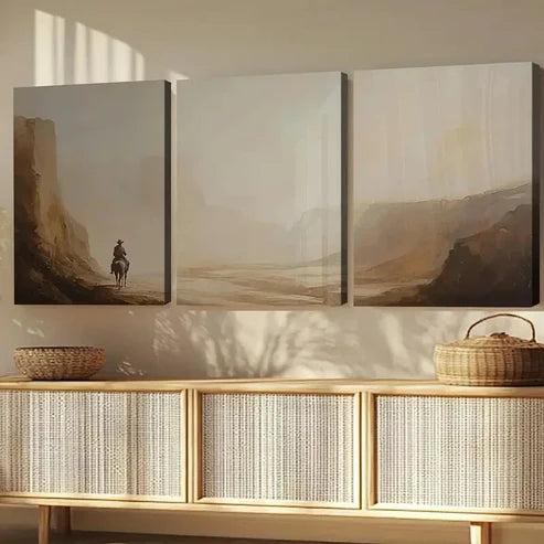 3pcs American Canyon Landscape Horse Vintage Wall Art Set Canvas Unframed - High Quality Print 100% Australian Made Wall Canvas - Bella Home Decor