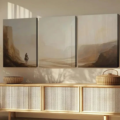 3pcs American Canyon Landscape Horse Vintage Wall Art Set Canvas Unframed - High Quality Print 100% Australian Made Wall Canvas - Bella Home Decor