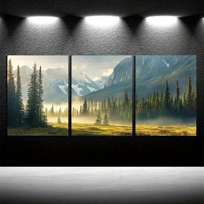 3pcs Verdant Plain & Snow-Capped Mountains Metal Print Ready to Hang Art - Bella Home Decor