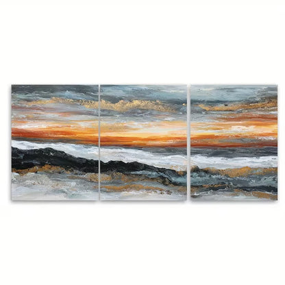 3pcs Seascape at Sunrise And Sunset Metal Print Ready to Hang Art