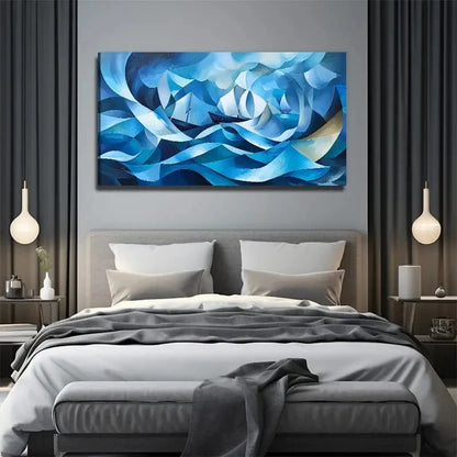 Blue Abstract Cave Perfect Wall Art Canvas Office Home Room Framed 120x60cm