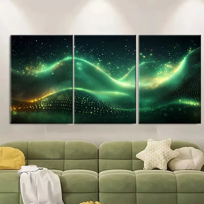 3pcs Abstract Green Toned Glowing Circles Metal Print Ready to Hang Art - Bella Home Decor