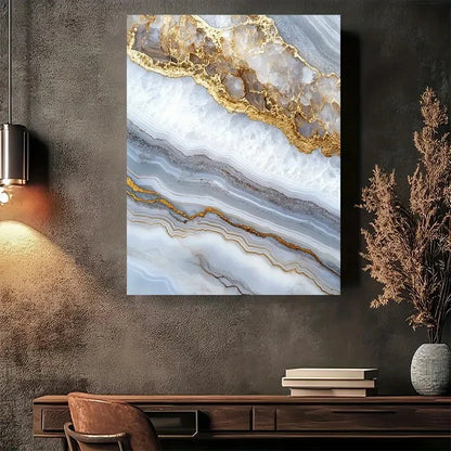 Beautiful Abstract Geode White & Golden Painting 40x60cm Metal Print Ready to Hang - Bella Home Decor