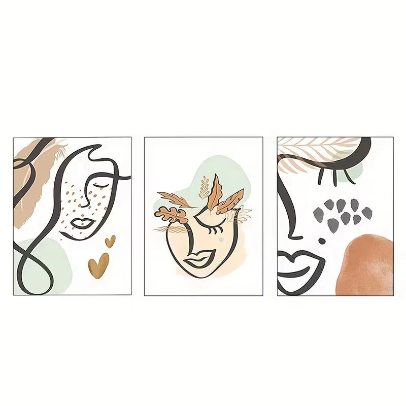 3pcs Bohemian Women'S Faces Black Lines      Wall Art Set Canvas Framed 40x60cm - High Quality Print 100% Australian Made Wall Canvas Ready to Hang - Bella Home Decor