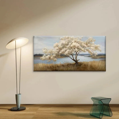 Elegant White Blossoms Tree Wall Art Canvas Office Home Room Framed 120x60cm
