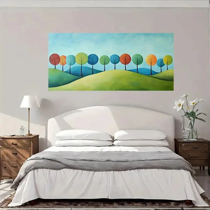 Trees On Rolling Hills Wall Art Canvas Office Home Room Framed 120x60cm