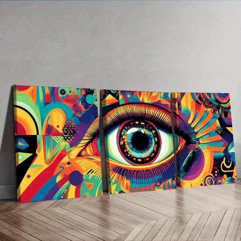 3pcs Featuring Psychedelic Rainbow Eyes Wall Art Set Canvas Unframed - High Quality Print 100% Australian Made Wall Canvas