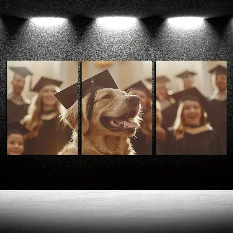 3pcs Golden Retriever Graduation Animal Theme Metal Print Ready to Hang Art - Bella Home Decor