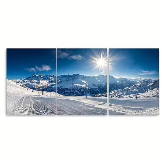 3pcs Andermatt Ski Mountain Switzerland Wall Art Set Canvas Framed 60x90cm - High Quality Print 100% Australian Made Wall Canvas Ready to Hang
