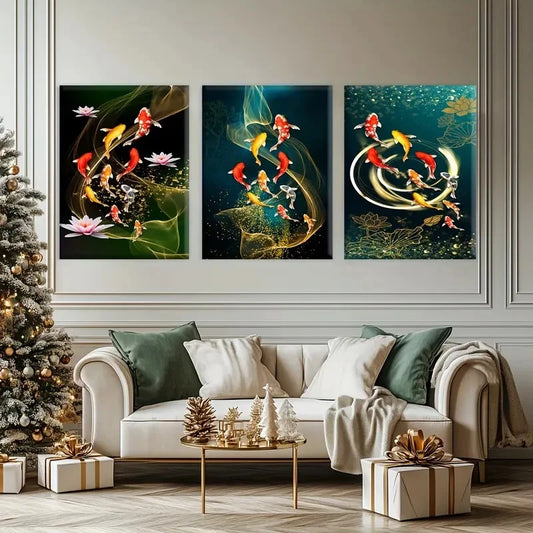 3pcs Koi Fish Oil Painting Prints Metal Print Ready to Hang Art