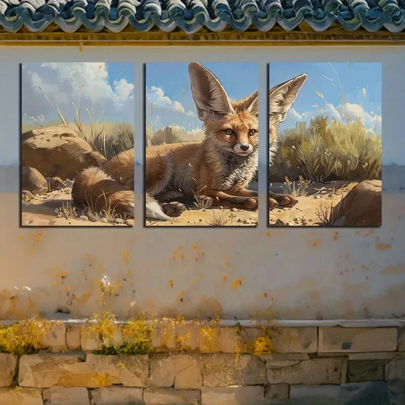 3pcs Nature-Inspired Desert Fox Metal Print Ready to Hang Art - Bella Home Decor