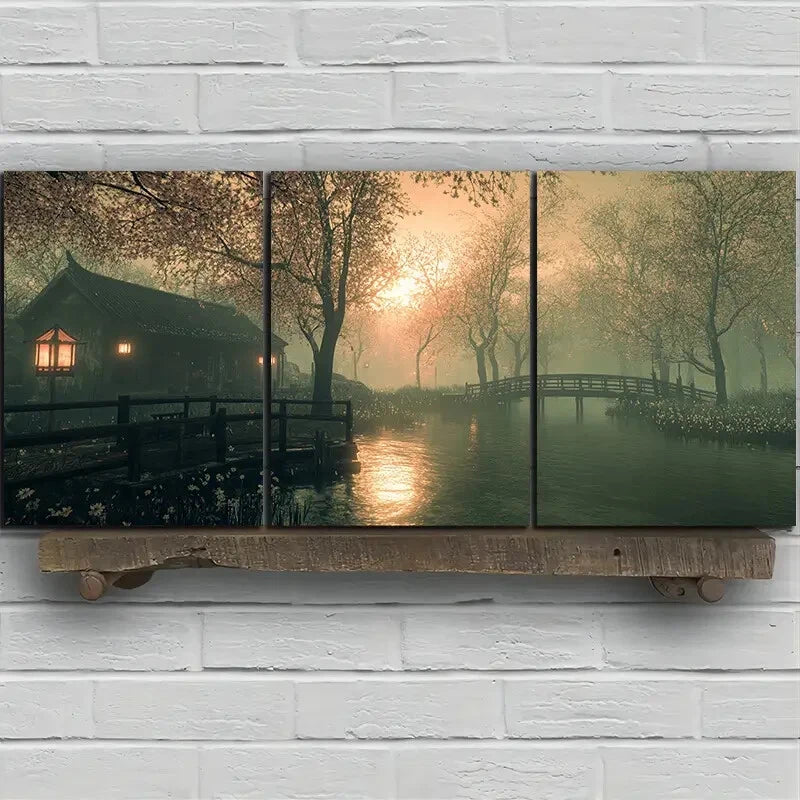 3pcs Beautiful Estate Design Scenery Metal Print Ready to Hang Art - Bella Home Decor