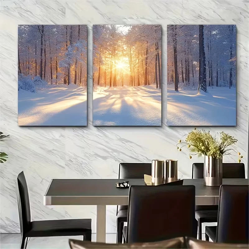 3pcs Serene Winter Forest Metal Print Ready to Hang Art