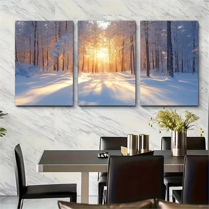 3pcs Serene Winter Forest Metal Print Ready to Hang Art