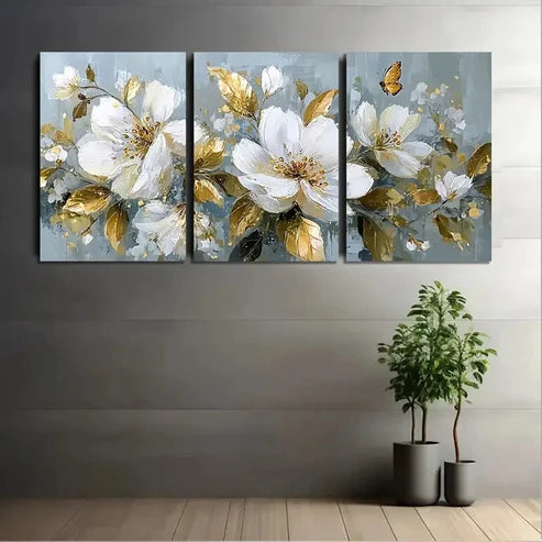 3pcs Golden Butterfly And Leaves Wall Art Canvas Unframed - High Quality Print 100% Australian Made Wall Canvas - Bella Home Decor