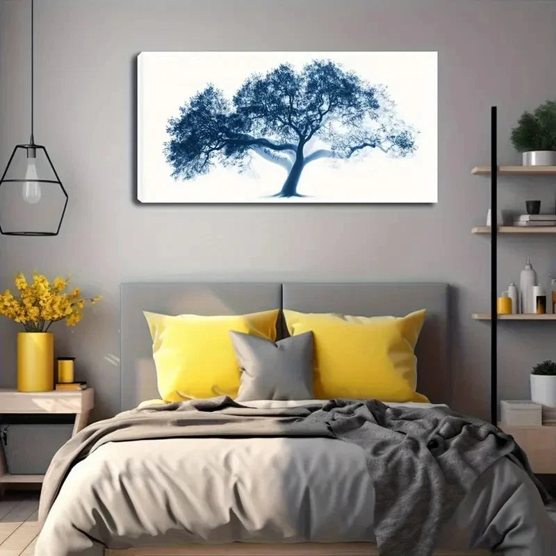 Blue And White Abstract Design Wall Art Canvas Office Home Room Framed 120x60cm