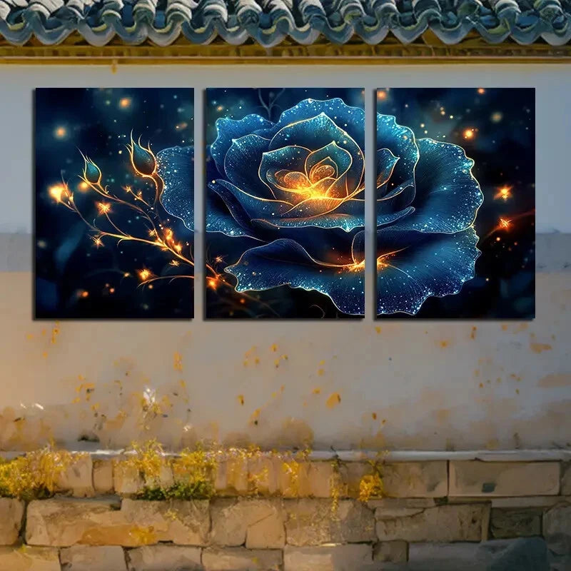 3pcs Vibrant Abstract Floral Rose Design Metal Print Ready to Hang Art - Bella Home Decor