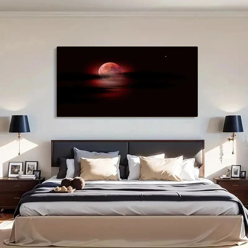 Striking Red Moon Clouds Night Wall Art Canvas Office Home Room Framed 120x60cm