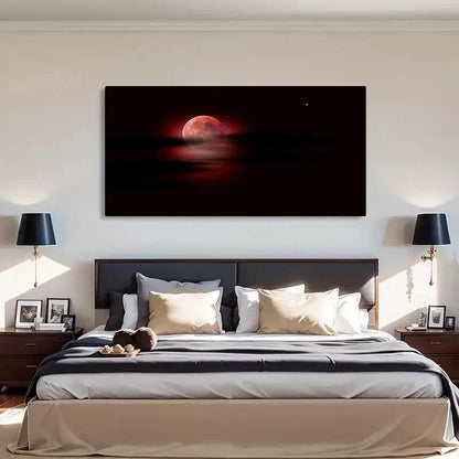 Striking Red Moon Clouds Night Wall Art Canvas Office Home Room Framed 120x60cm
