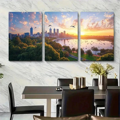 3pcs Perth Cityscape Western Australia Perfect Wall Art Set Canvas Framed 50x70cm - High Quality Print 100% Australian Made Wall Canvas Ready to Hang