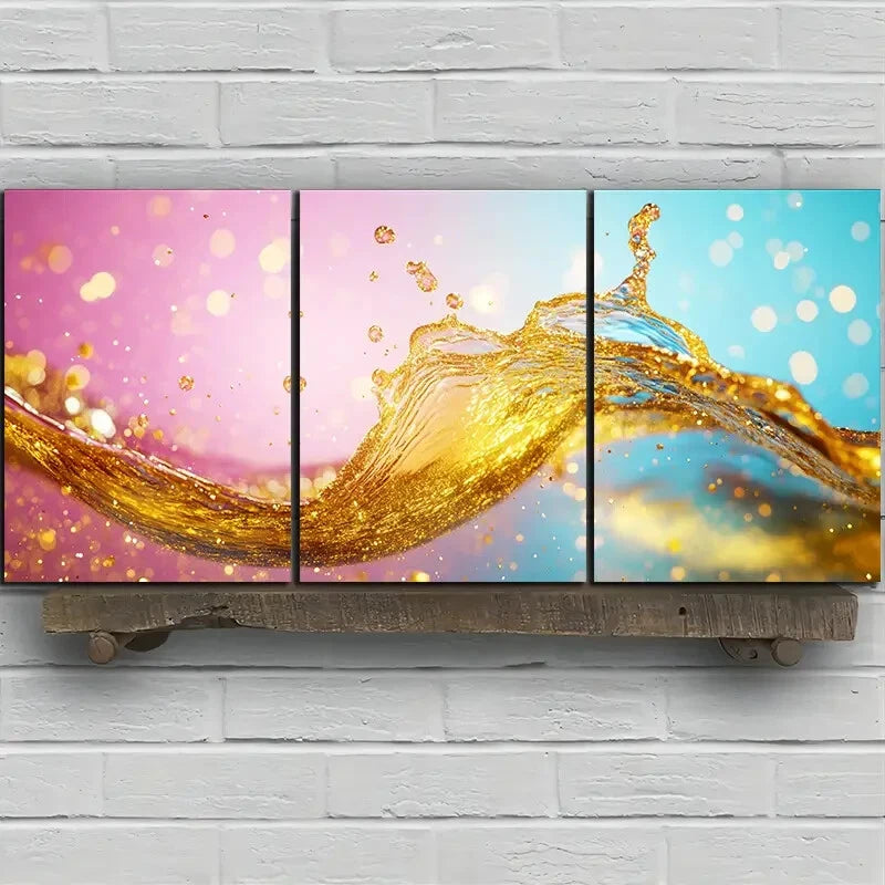 3pcs Beautiful Colourful Waves Modern Metal Print Ready to Hang Art - Bella Home Decor