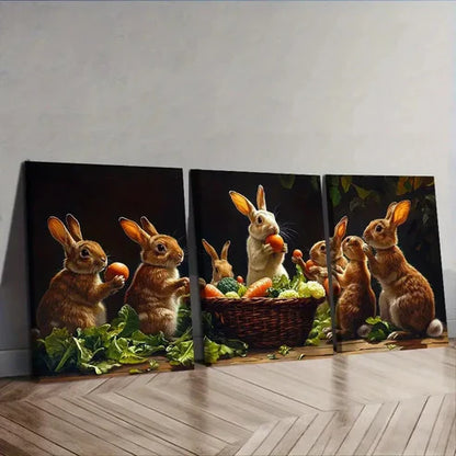 3pcs Rabbit Farm Animals Wall Art Set Canvas Unframed - High Quality Print 100% Australian Made Wall Canvas