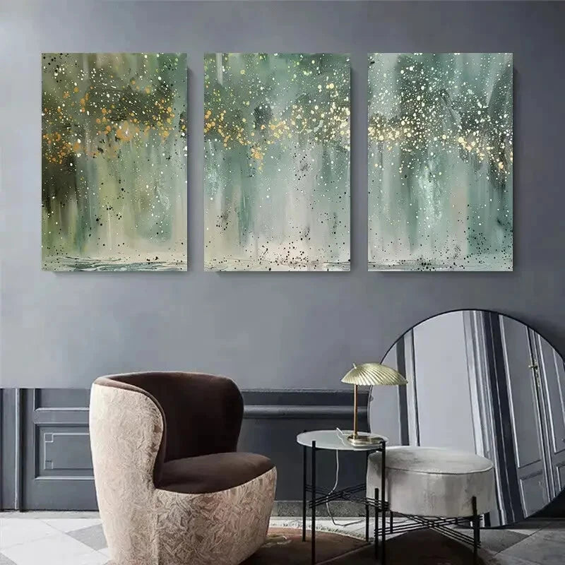 3pcs Golden & Green Forest Abstract Perfect Wall Art Set Canvas Framed 40x60cm - High Quality Print 100% Australian Made Wall Canvas Ready to Hang - Bella Home Decor