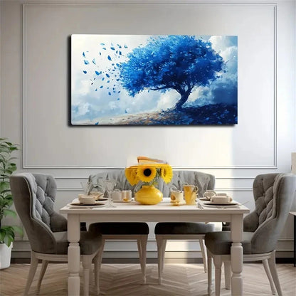 Abstract Blue Tree Wall Art canvas office home room framed 120x60cm