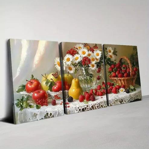 3pcs Vibrant Fruits, Flowers & Butterflies Table Wall Art Canvas Unframed - High Quality Print 100% Australian Made Wall Canvas