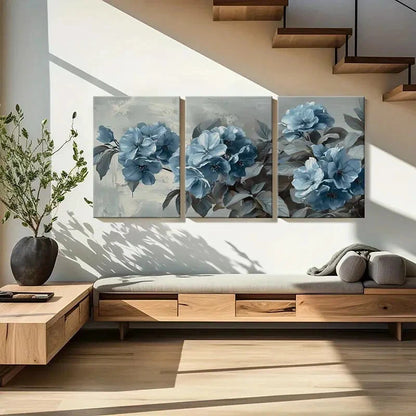 3pcs Abstract Vintage Blue Floral Design Wall Art Set Canvas Framed 40x60cm - High Quality Print 100% Australian Made Wall Canvas Ready to Hang - Bella Home Decor