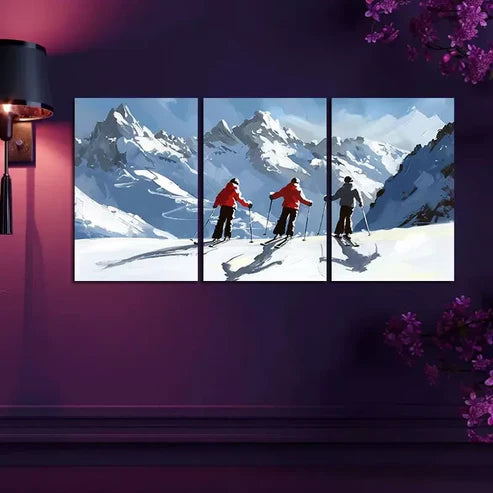 3pcs Alpine Downhill Skiing Wall Art Canvas Unframed - High Quality Print 100% Australian Made Wall Canvas - Bella Home Decor