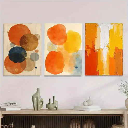 3pcs Elegant Abstract Circles & Shapes Vibrant Wall Art Set Canvas Unframed - High Quality Print 100% Australian Made Wall Canvas