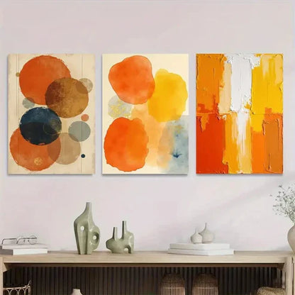 3pcs Elegant Abstract Circles & Shapes Vibrant Wall Art Set Canvas Unframed - High Quality Print 100% Australian Made Wall Canvas