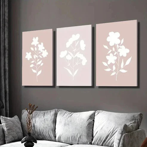 3pcs Blush Pink Abstract Minimalist Flowers Wall Art Set Canvas Unframed - High Quality Print 100% Australian Made Wall Canvas