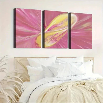 3pcs Vibrant Pink & Yellow Swirls Wall Art Canvas Unframed - High Quality Print 100% Australian Made Wall Canvas
