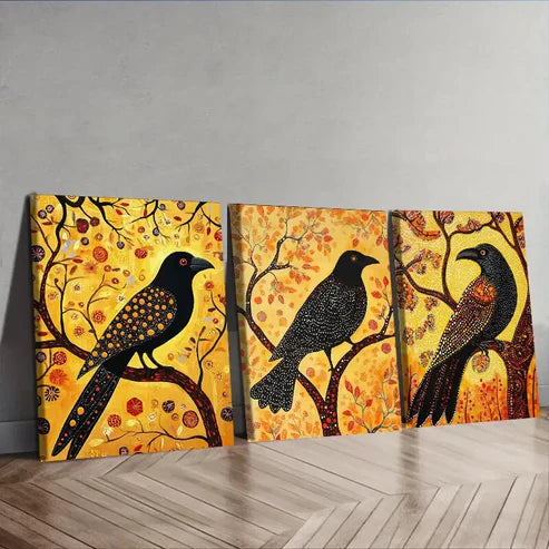 3pcs The psychic crow Animal Wall Art Set Canvas Unframed - High Quality Print 100% Australian Made Wall Canvas