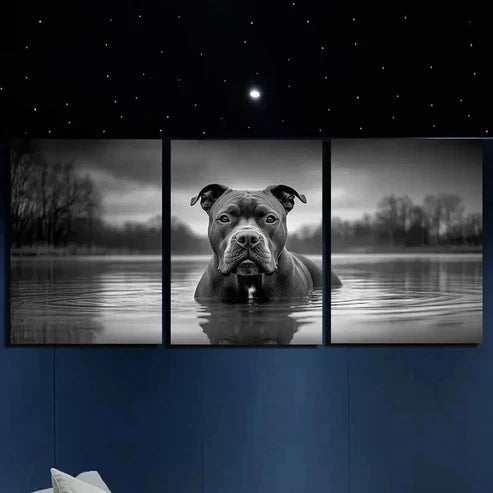 3pcs Abstract Black Dog in River Water Wall Art Canvas Unframed – High Quality Print 100% Australian Made Wall Canvas - Bella Home Decor