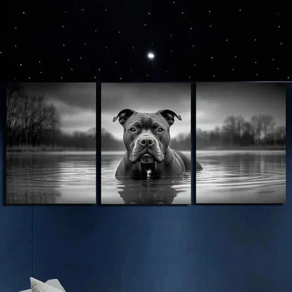 3pcs Abstract Black Dog in River Water Wall Art Canvas Unframed – High Quality Print 100% Australian Made Wall Canvas - Bella Home Decor