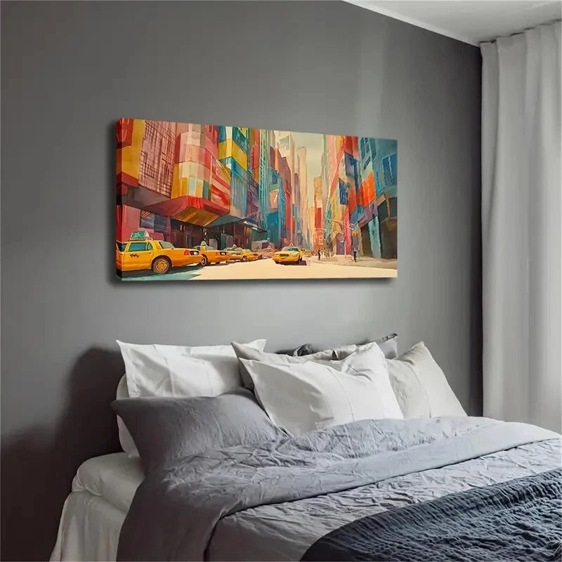 Color Fantasy Metropolis Taxi Wall Art Canvas Office Home Room Framed 120x60cm - Bella Home Decor