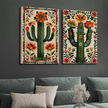2pcs Decorative Cactus Botanical Art Canvas Framed 50x75cm - High Quality Print 100% Australian Made Wall Canvas Ready to Hang - Bella Home Decor