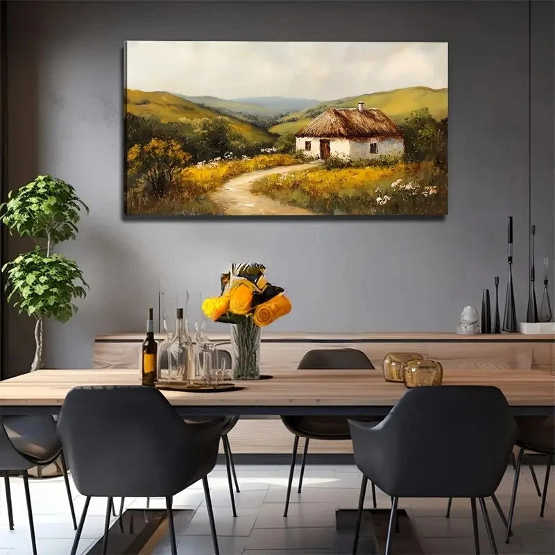 Countryside Cottage Needed Wall Art Canvas Office Home Room Framed 120x60cm