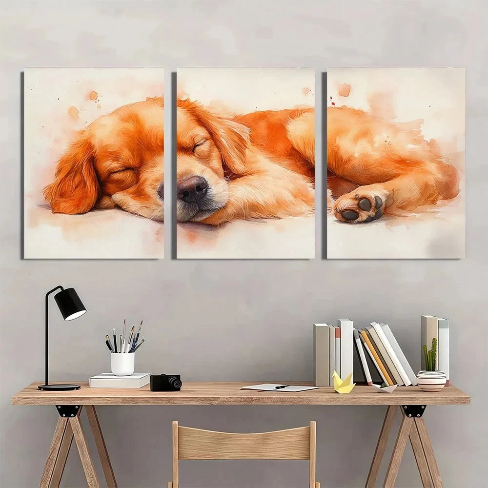 3pcs Watercolor Cute Golden Retriever Sleeping Metal Print Ready to Hang Art